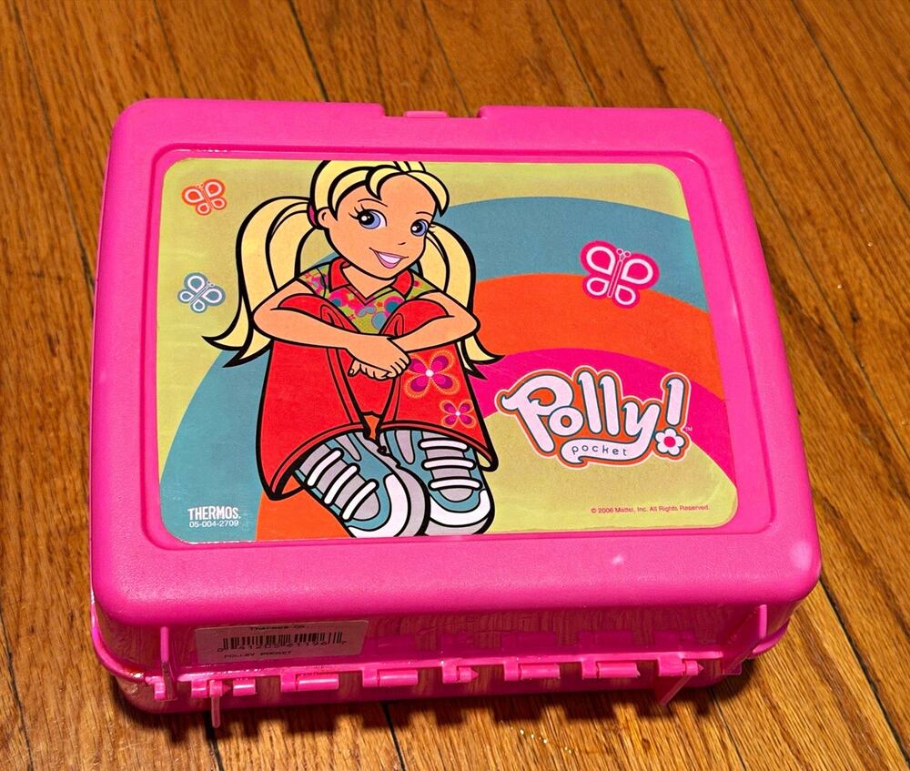 Thermos Polly Pocket Pink Plastic Lunchbox Collectible Kids Lunch Box no thermos